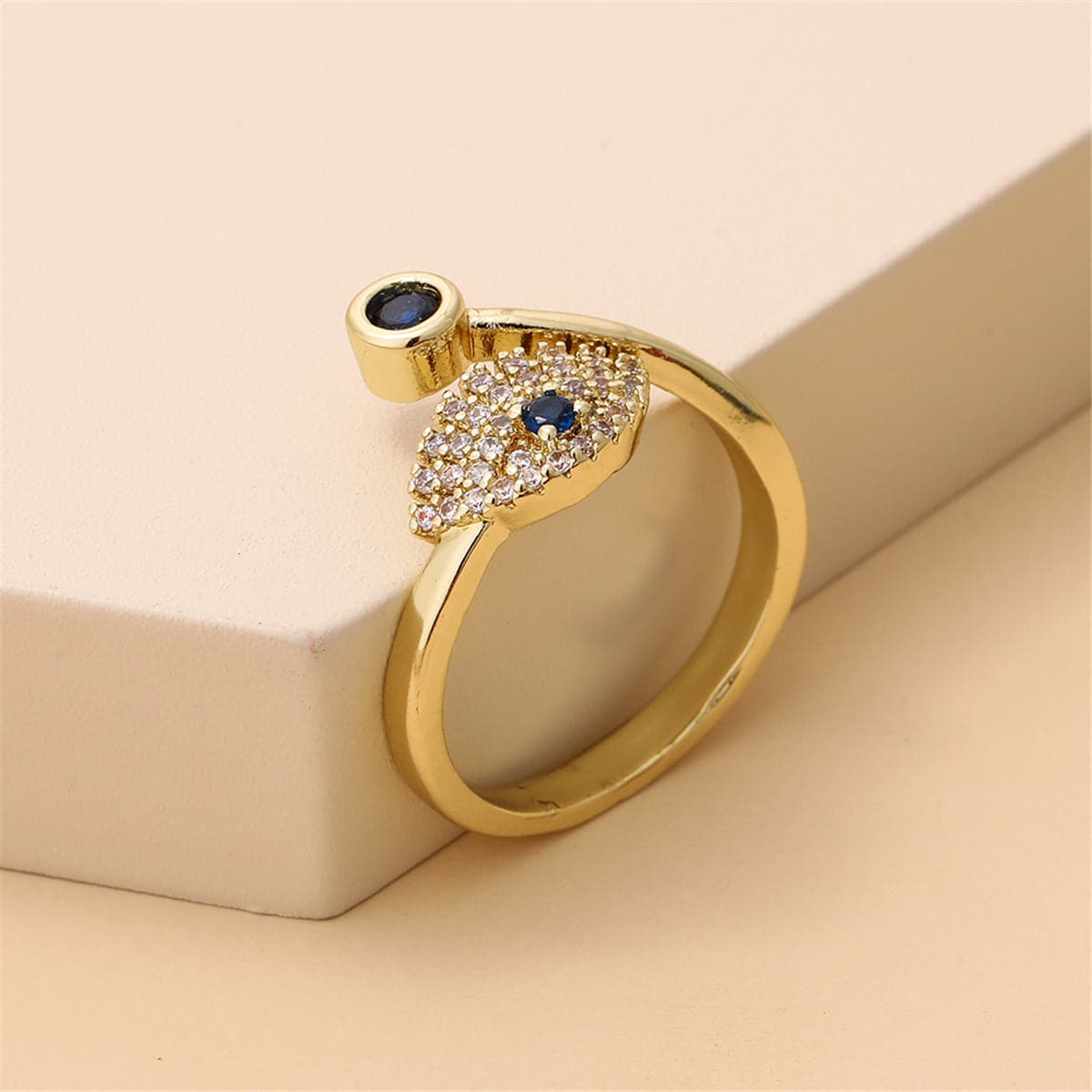 Blue Cubic Zirconia & 18K Gold-Plated Eye Bypass Ring