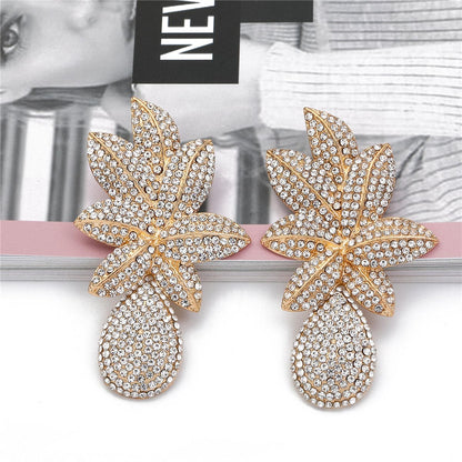 Cubic Zirconia 18K Gold-Plated Flower Drop Earrings, gold drop earrings for women, vintage-inspired design, side view