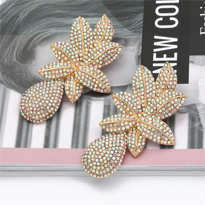 Cubic Zirconia 18K Gold-Plated Flower Drop Earrings, gold drop earrings for women, dainty minimalist design, detail close-up