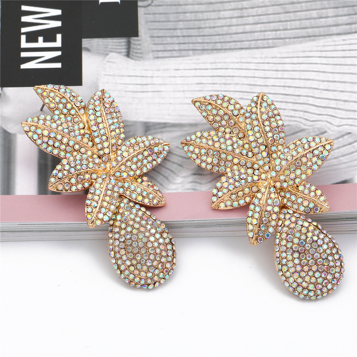 Cubic Zirconia 18K Gold-Plated Flower Drop Earrings, gold drop earrings for women, dainty minimalist design, lifestyle look