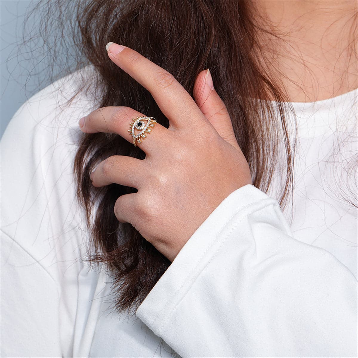 Cubic Zirconia & 18K Gold-Plated Eye Open Ring
