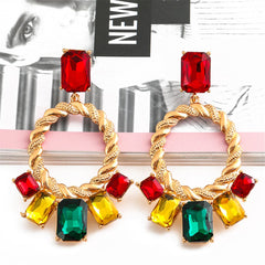 Red & Green Crystal Open Oval Drop Earrings