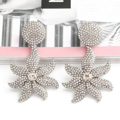 Cubic Zirconia & Silver-Plated Flower Drop Earrings