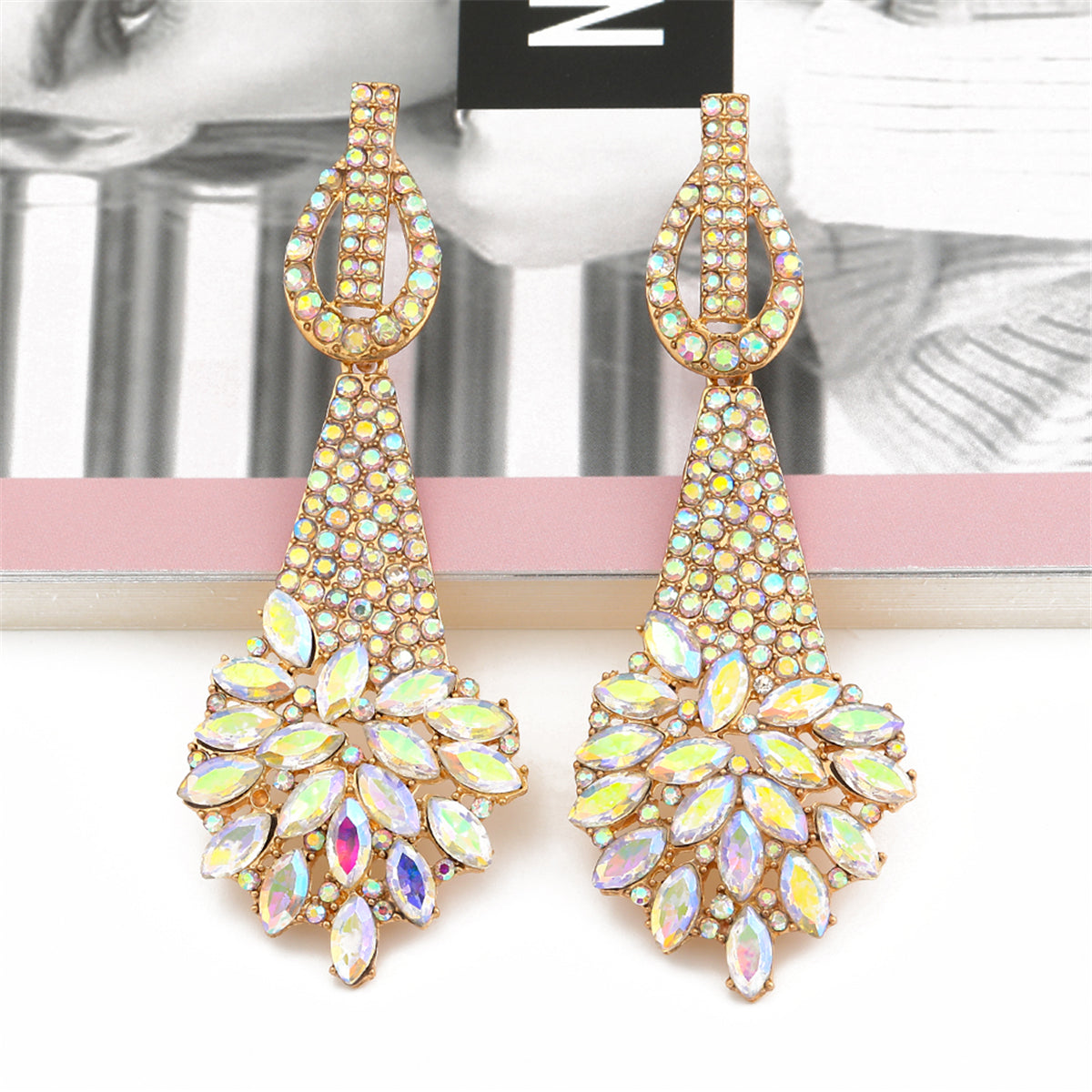 Colored Crystal & Cubic Zirconia Cluster Drop Earring