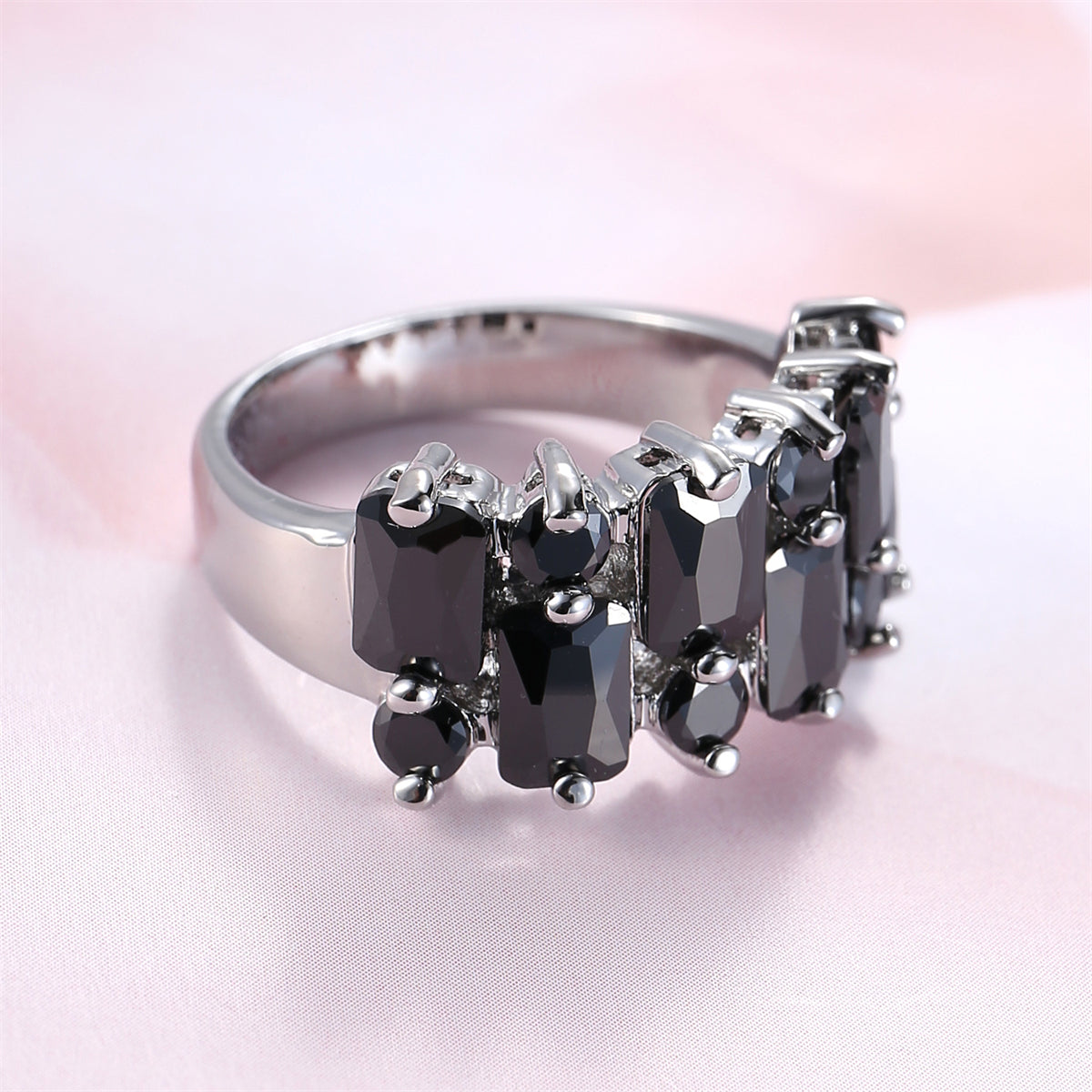 Black Crystal & Black Cubic Zirconia Radiant-Cut Cluster Pavé Ring