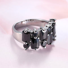 Black Crystal & Black Cubic Zirconia Radiant-Cut Cluster Pavé Ring