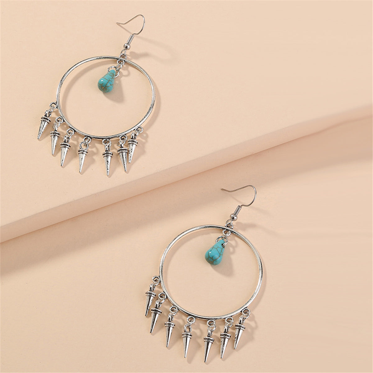 Turquoise and Silver-Plated Bullet Tassel Drop Earrings, silver drop earrings for women, dainty minimalist design, side view