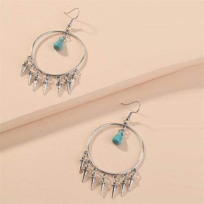 Turquoise and Silver-Plated Bullet Tassel Drop Earrings, silver drop earrings for women, dainty minimalist design, side view