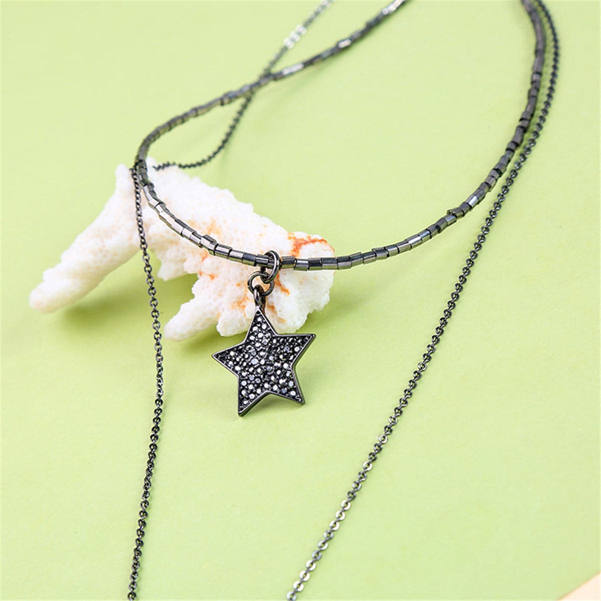 Black Cubic Zirconia & Gunmetal-Tone Moon & Star Layered Necklace