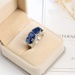 Navy Crystal & Silver-Plated Four-Stone Prong-Set Ring