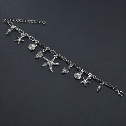 Silver-Plated Starfish Charm Anklet, silver anklet bracelet, botanical inspired, side view