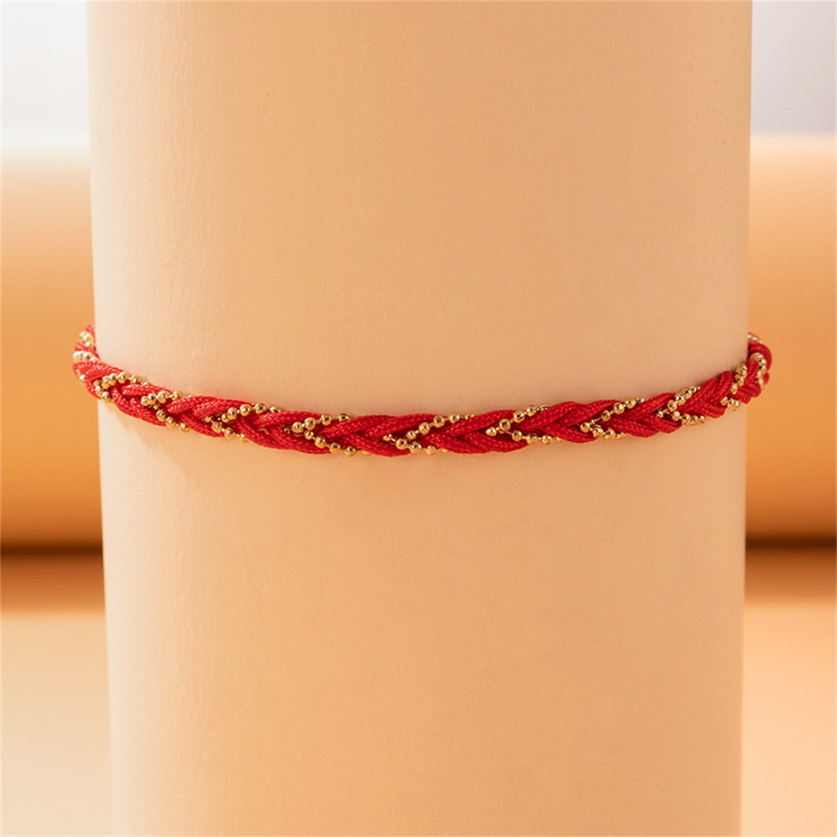 Red Polyster & 18K Gold-Plated Braided Anklet
