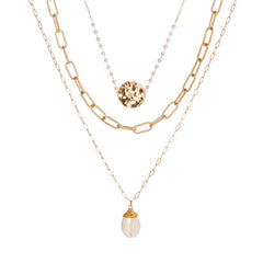 Pearl & Shell 18K Gold-Plated Layered Pendant Necklace