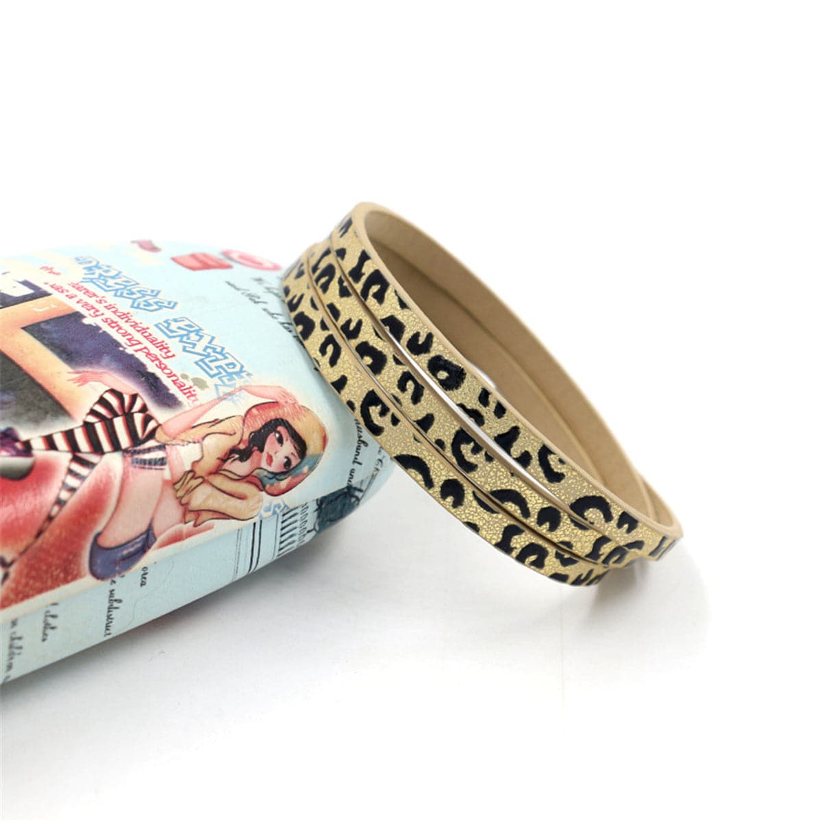 Tan and Black Leopard Print Layered Bracelet, bracelet for women, dainty minimalist design, side view