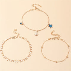 Blue Enamel & 18K Gold-Plated Star Anklet Set