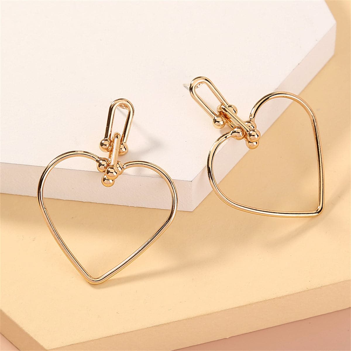 18K Gold-Plated Open Heart Drop Earrings, gold drop earrings for women, dainty minimalist design, side view