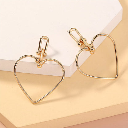 18K Gold-Plated Open Heart Drop Earrings, gold drop earrings for women, dainty minimalist design, side view