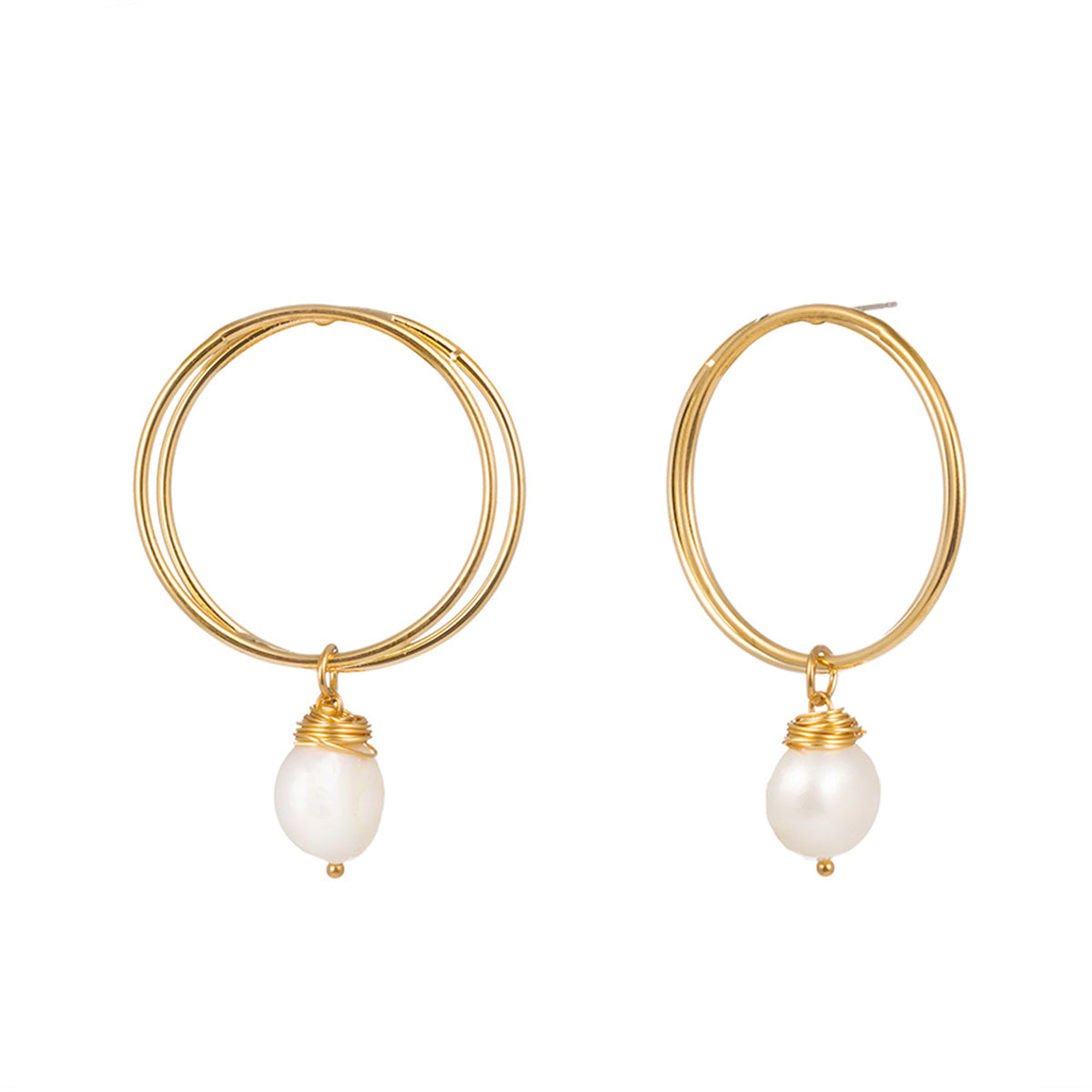 Pearl & 18K Gold-Plated Double Hoop Drop Earrings