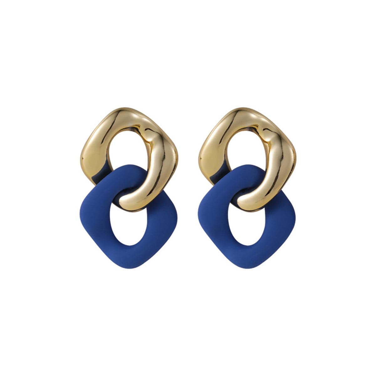 Blue Enamel and 18K Gold-Plated Interlocked Rhombus Drop Earrings, gold drop earrings for women, front view