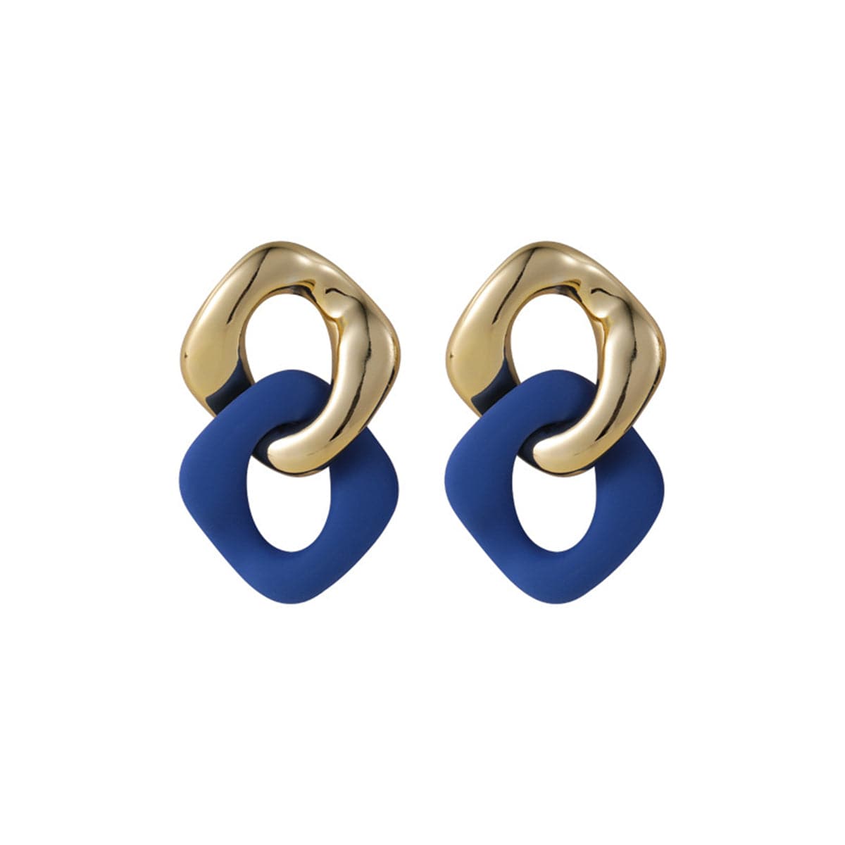 Blue Enamel & 18K Gold-Plated Interlocked Rhombus Drop Earrings