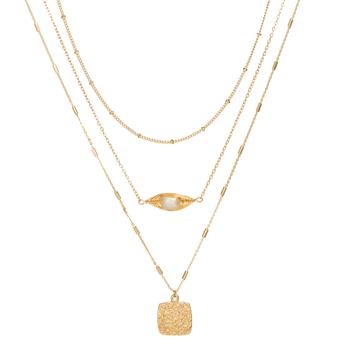 Pearl & 18K Gold-Plated Tag Layered Pendant Necklace