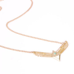 Teal Enamel & 18K Gold-Plated Eagle Wings Bar Necklace