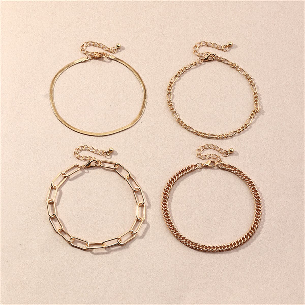 18K Gold-Plated Figaro & Snake Chain Anklet Set