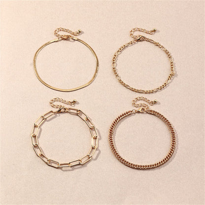 18K Gold-Plated Figaro and Snake Chain Anklet Set, jewelry gift sets for women, elegant gift for her, styled look