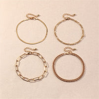 Goldtone Figaro & Snake Chain Anklet Set