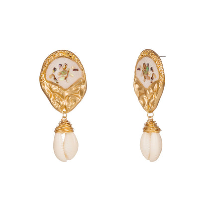 Shell and 18K Gold-Plated Pukka Shell Drop Earrings, gold drop earrings for women, vintage-inspired design, side view