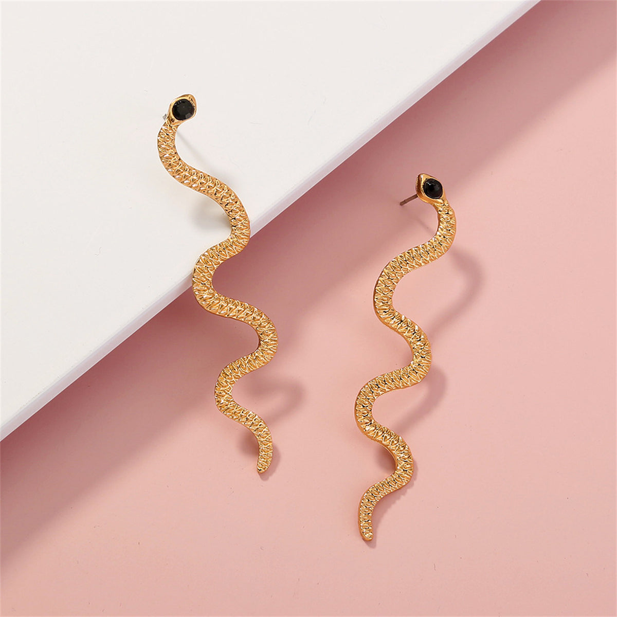 Cubic Zirconia and 18K Gold-Plated Snake Dangle Earrings, gold drop earrings for women, dainty minimalist design, side view