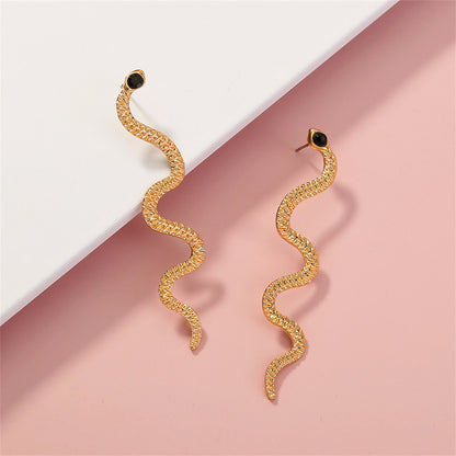 Cubic Zirconia and 18K Gold-Plated Snake Dangle Earrings, gold drop earrings for women, dainty minimalist design, side view