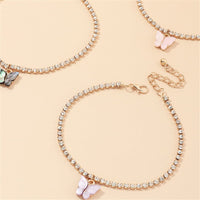 Shell & Cubic Zirconia Butterfly Charm Anklet Set