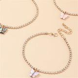 Shell & Cubic Zirconia Butterfly Charm Anklet Set