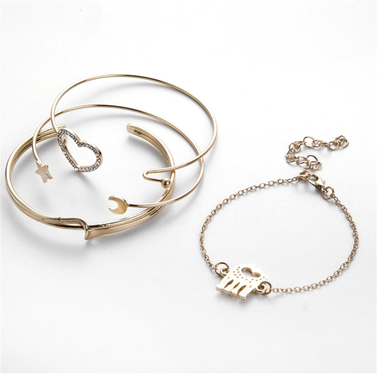 Cubic Zirconia & 18K Gold-Plated Moon & Stars Cuff Bracelet Set