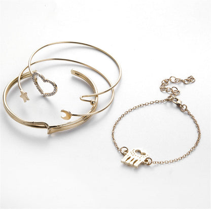 Cubic Zirconia and 18K Gold-Plated Moon and Stars Cuff Bracelet Set, gold bracelet for women, lifestyle look