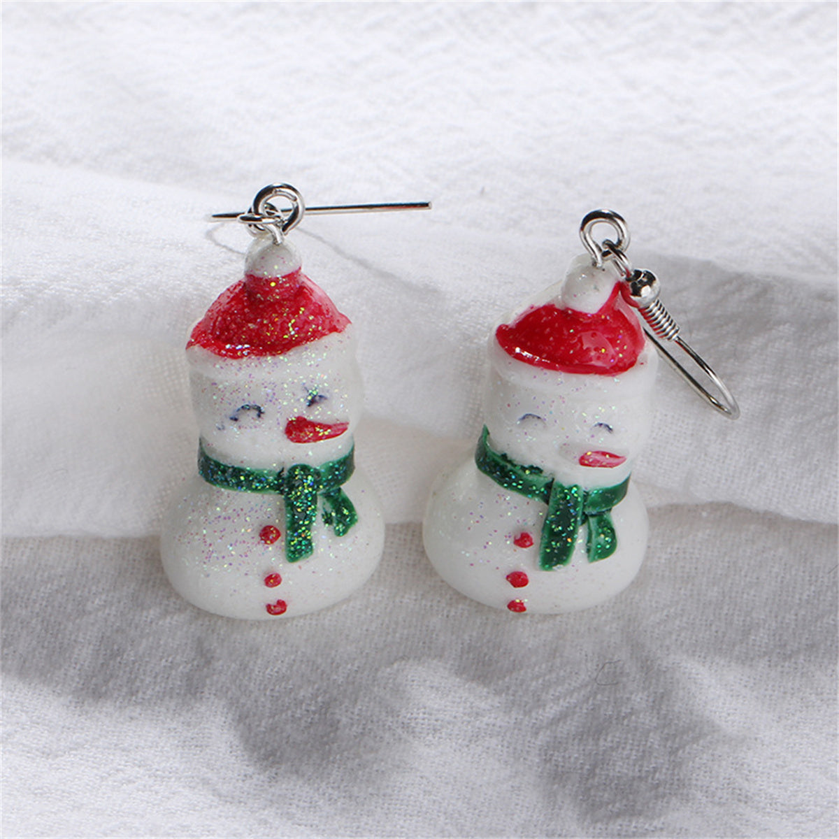 Red & White Snowman Drop Earrings