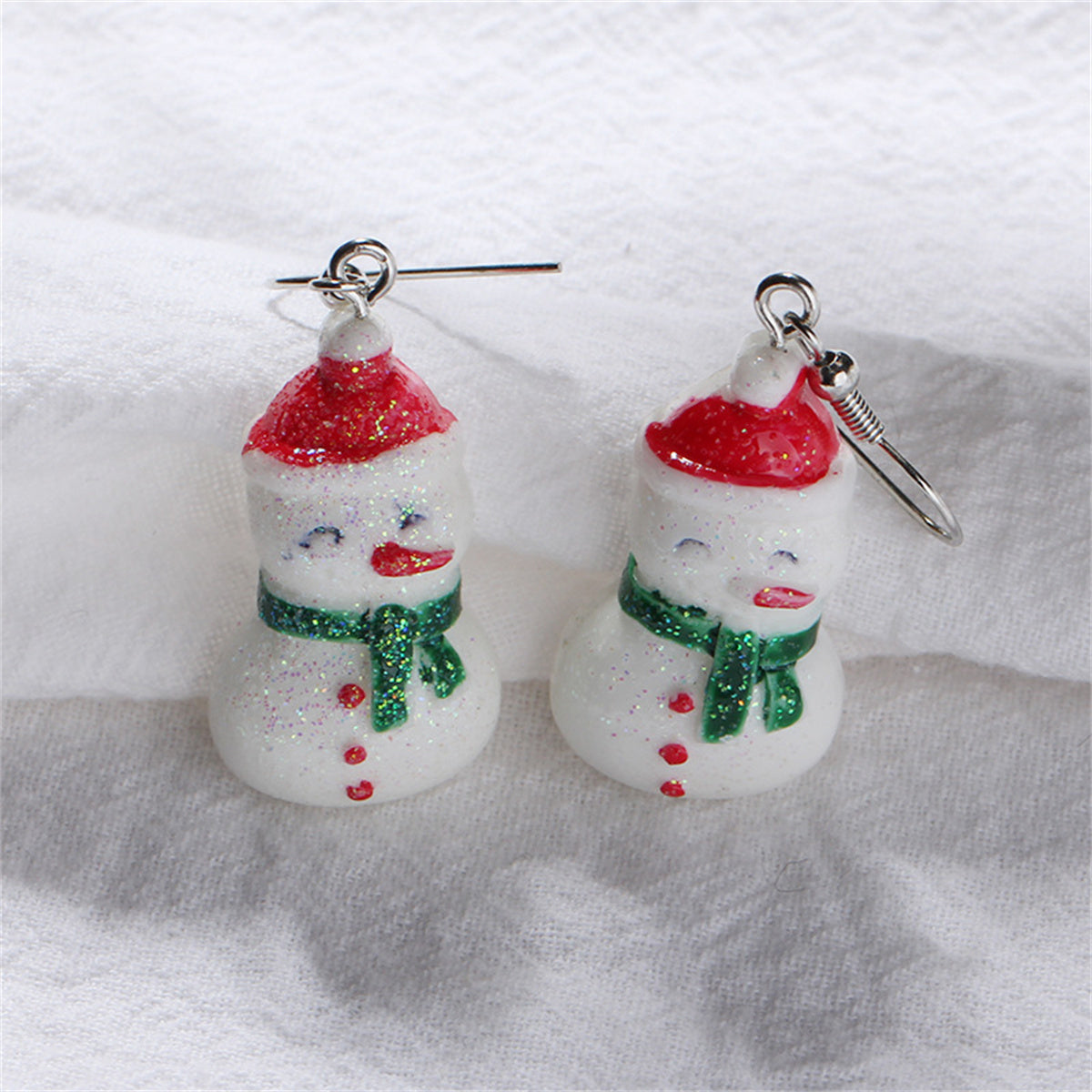 Red and White Snowman Drop Earrings, drop earrings for women, everyday style, side view