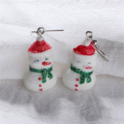Red and White Snowman Drop Earrings, drop earrings for women, everyday style, side view