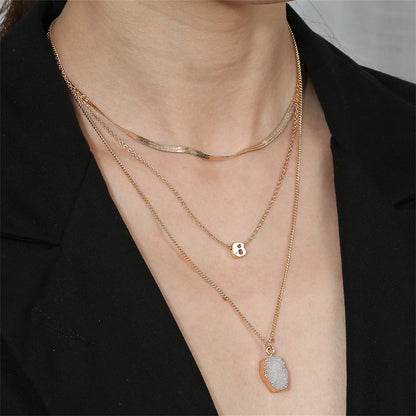 Crystal and Cubic Zirconia Layered Pendant Necklace Set, jewelry gift sets for women, dainty minimalist design, front view