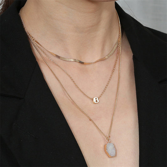 Crystal and Cubic Zirconia Layered Pendant Necklace Set, jewelry gift sets for women, dainty minimalist design, front view