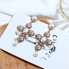 Pearl & 18K Gold-Plated Cross Drop Earrings