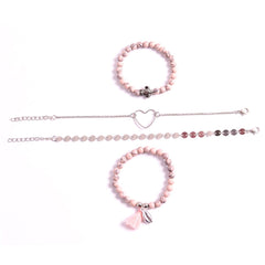 Pink Turquoise & Silver-Plated Beaded Stretch Bracelet Set