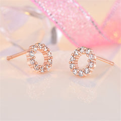 Cubic Zirconia & 18K Rose Gold-Plated Circle Stud Earrings