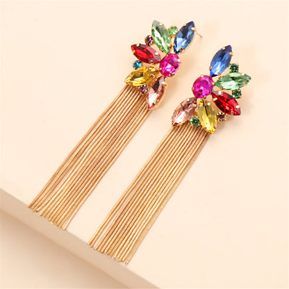Multicolor Crystal and Cubic Zirconia 18K Gold-Plated Botany Tassel Drop Earrings, gold drop earrings..., detail close-up