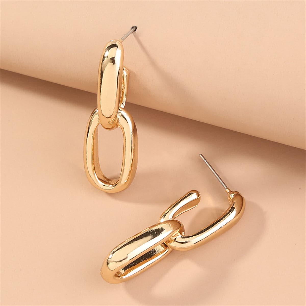 18K Gold-Plated Interlocked Cable Chain Drop Earrings, gold drop earrings for women, everyday style, side view