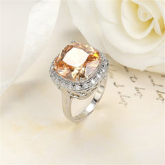 Champagne Crystal & Cubic Zirconia Halo Cushion-Cut Ring