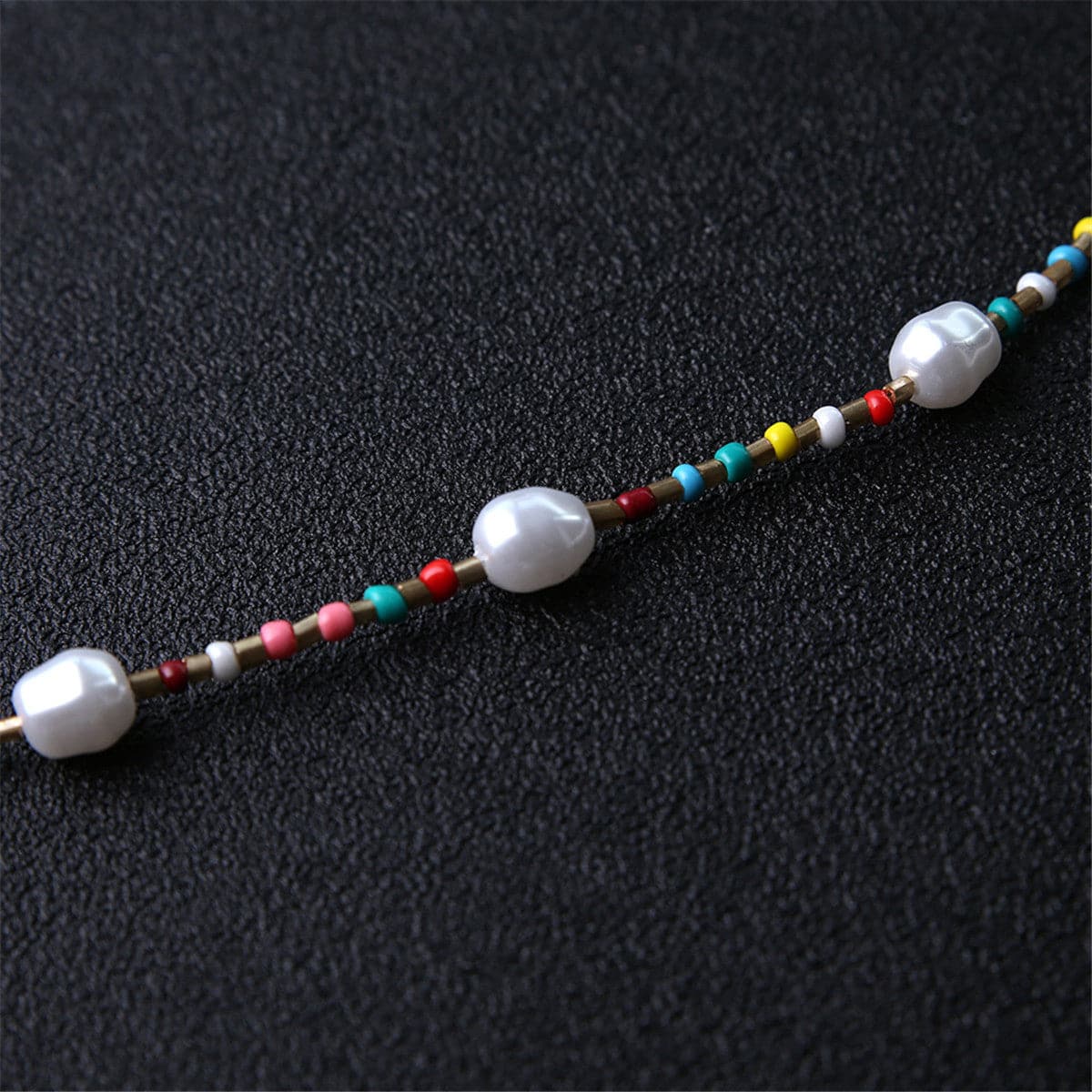 Pearl and Multi-Colored Howlite Beaded Anklet, anklet bracelet, botanical inspired, side view