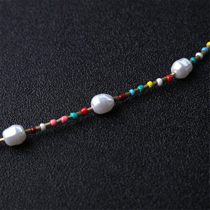 Pearl and Multi-Colored Howlite Beaded Anklet, anklet bracelet, botanical inspired, side view
