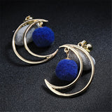 Blue & Goldtone Pom-Pom Moon Drop Earrings